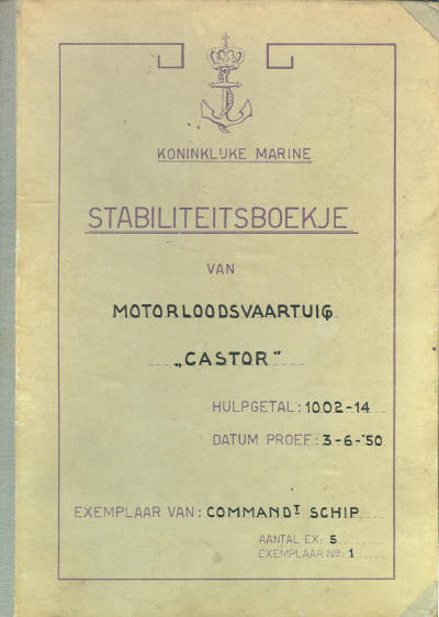 Stabiliteitsboekje Castor, waarin de stabiliteitsgegevens van de Castor staan opgeschreven